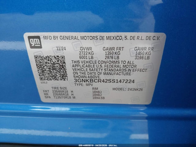 Aukcja sprzedaży 2025 Chevrolet Blazer Fwd 2lt, vin: 3GNKBCR42SS147224, numer aukcji: 44905019