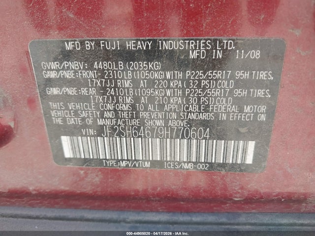 Продаж на аукціоні авто 2009 Subaru Forester 2.5x Limited, vin: JF2SH64679H770604, номер лоту: 44905020
