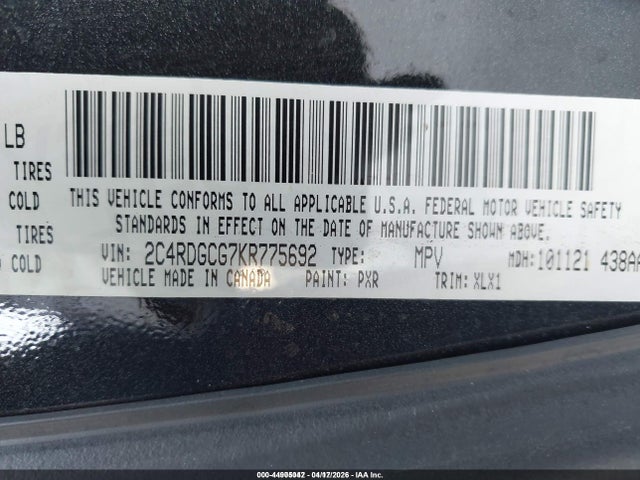 Продажа на аукционе авто 2019 Dodge Grand Caravan Sxt, vin: 2C4RDGCG7KR775692, номер лота: 44905042