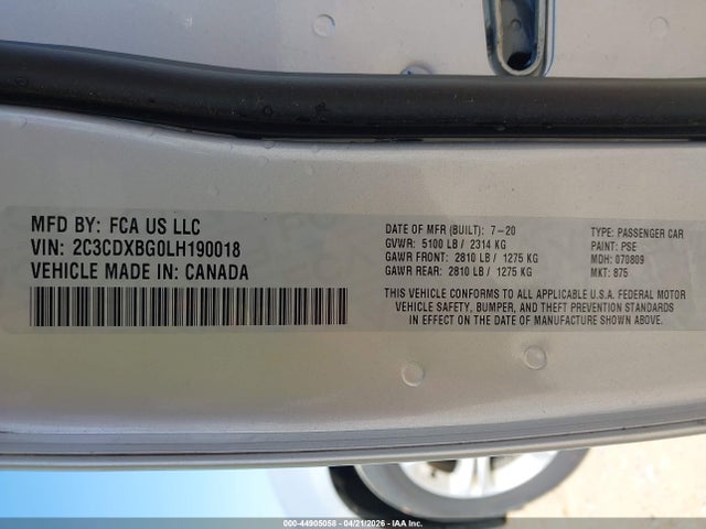 Продажа на аукционе авто 2020 Dodge Charger Sxt Rwd, vin: 2C3CDXBG0LH190018, номер лота: 44905058