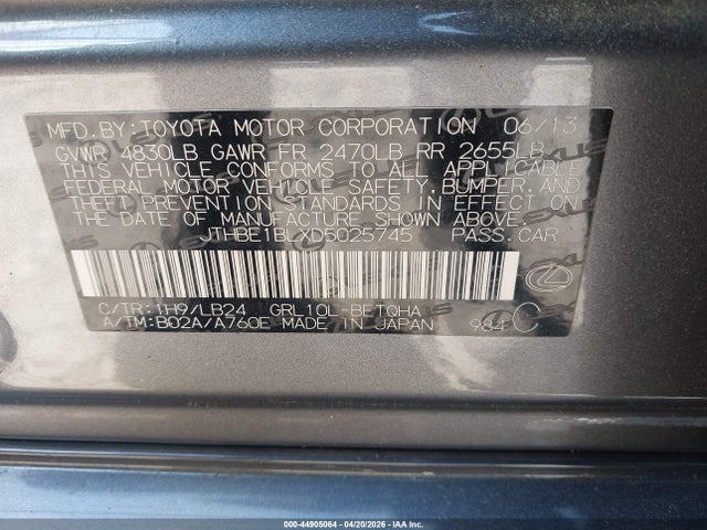44905064 :رقم المزاد ، JTHBE1BLXD5025745 vin ، 2013 Lexus Gs 350 مزاد بيع