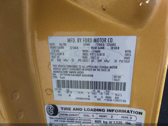 2009 FORD F-150 1FTPW14V89FA00508 Photo 8