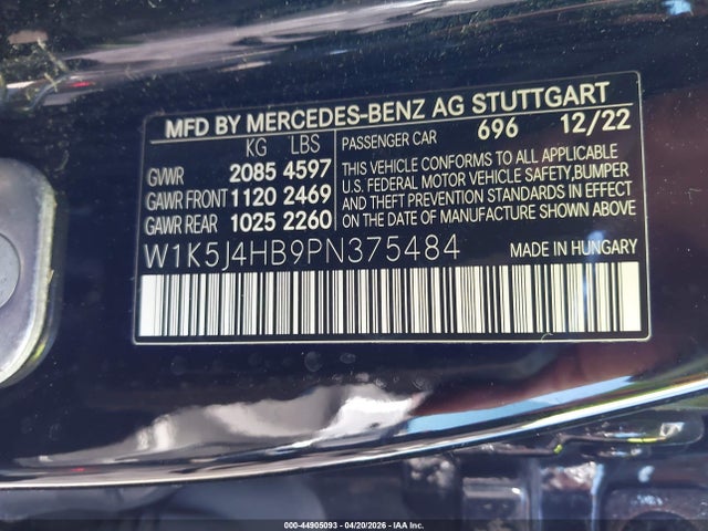 44905093 :رقم المزاد ، W1K5J4HB9PN375484 vin ، 2023 Mercedes-benz Cla 250 Coupe 4matic مزاد بيع