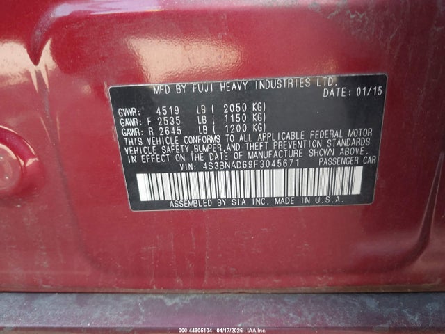 Продаж на аукціоні авто 2015 Subaru Legacy 2.5i Premium, vin: 4S3BNAD69F3045671, номер лоту: 44905104