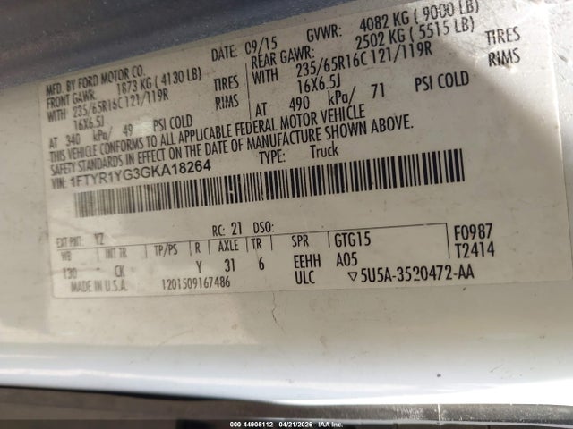 1FTYR1YG3GKA18264 Ford Transit-250