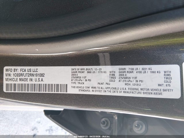 Продаж на аукціоні авто 2024 Ram 1500 Laramie  4x4 5'7 Box, vin: 1C6SRFJT2RN191082, номер лоту: 44905123