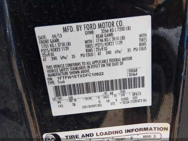 Aukcja sprzedaży 2013 Ford F-150 Limited, vin: 1FTFW1ETXDFC10822, numer aukcji: 44905131