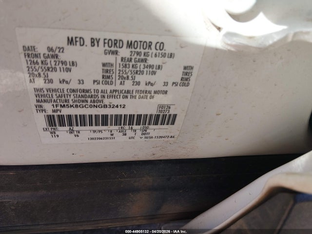 Aukcja sprzedaży 2022 Ford Explorer St, vin: 1FM5K8GC0NGB32412, numer aukcji: 44905132