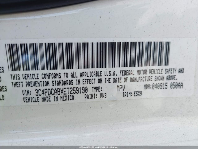 Aukcja sprzedaży 2014 Dodge Journey American Value Pkg, vin: 3C4PDCABXET259190, numer aukcji: 44905177