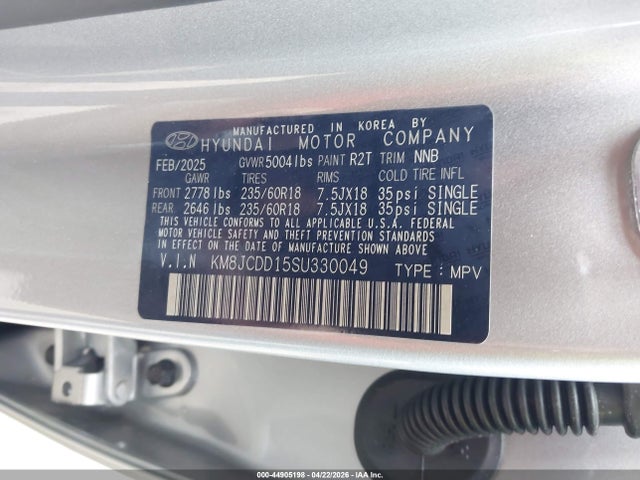 Продажа на аукционе авто 2025 Hyundai Tucson Hybrid Sel Convenience, vin: KM8JCDD15SU330049, номер лота: 44905198