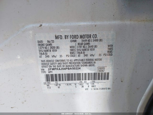 44905207 :رقم المزاد ، 2FMPK4J94PBA50224 vin ، 2023 Ford Edge Sel مزاد بيع