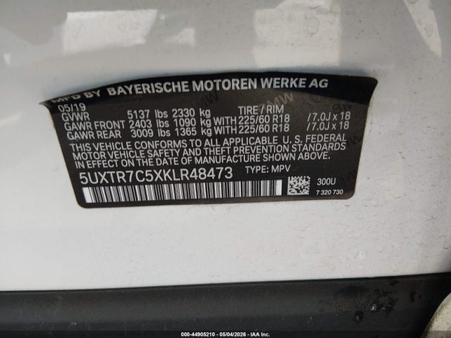 Aukcja sprzedaży 2019 Bmw X3 Sdrive30i, vin: 5UXTR7C5XKLR48473, numer aukcji: 44905210
