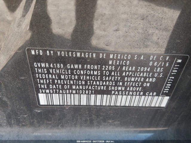 44905225 :رقم المزاد ، 3VW5T7AU8FM102821 vin ، 2015 Volkswagen Golf Gti 2.0t Se 4-door مزاد بيع