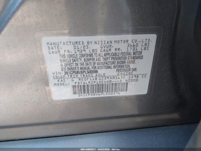 Продаж на аукціоні авто 2023 Nissan Kicks S Xtronic Cvt, vin: 3N1CP5BV6PL500596, номер лоту: 44905231