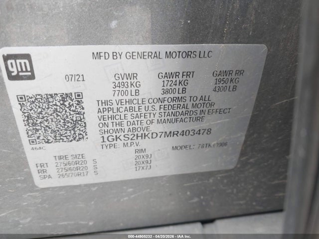 Aukcja sprzedaży 2021 Gmc Yukon Xl 4wd At4, vin: 1GKS2HKD7MR403478, numer aukcji: 44905232