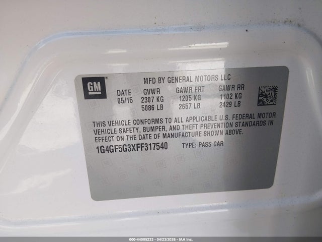 2015 Buick Lacrosse Premium Ii მანქანა იყიდება აუქციონზე, vin: 1G4GF5G3XFF317540, აუქციონის ნომერი: 44905233