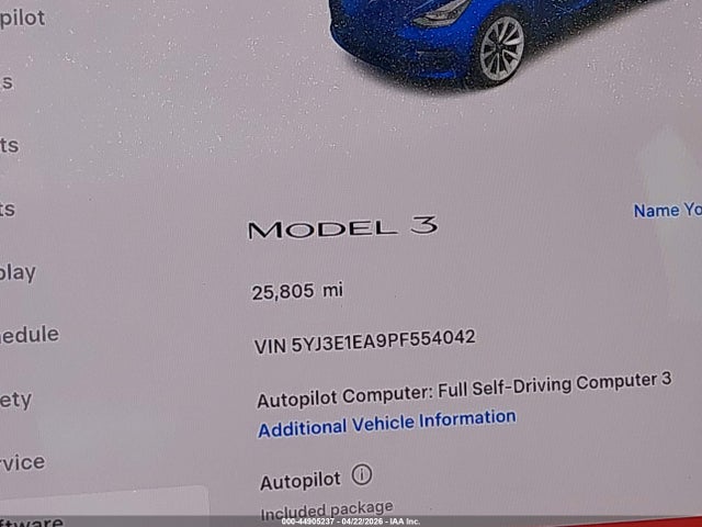 2023 Tesla Model 3 Rear-wheel Drive მანქანა იყიდება აუქციონზე, vin: 5YJ3E1EA9PF554042, აუქციონის ნომერი: 44905237