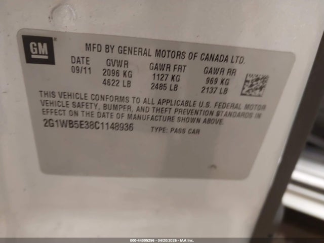 44905256 :رقم المزاد ، 2G1WB5E38C1148936 vin ، 2012 Chevrolet Impala Lt مزاد بيع