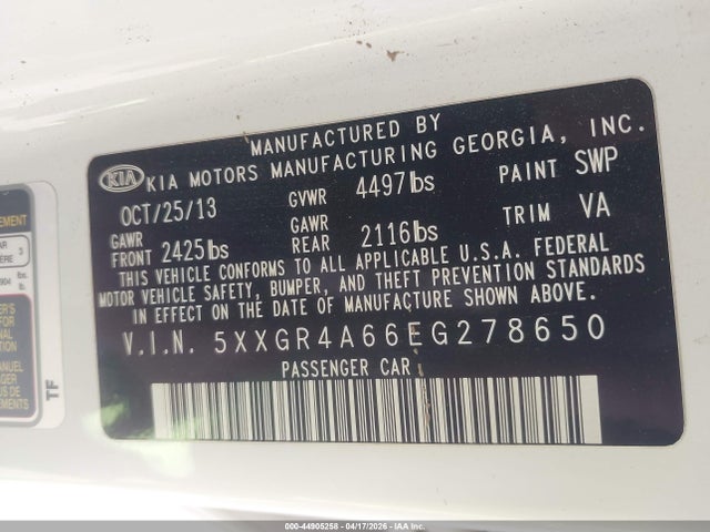 Aukcja sprzedaży 2014 Kia Optima Sxl Turbo, vin: 5XXGR4A66EG278650, numer aukcji: 44905258