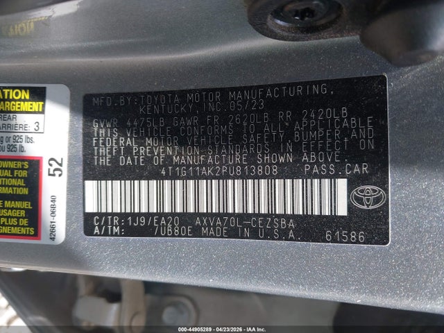 44905289 :رقم المزاد ، 4T1G11AK2PU813808 vin ، 2023 Toyota Camry Se مزاد بيع