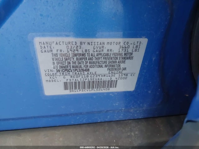 Aukcja sprzedaży 2023 Nissan Kicks Sv Xtronic Cvt, vin: 3N1CP5CV1PL526408, numer aukcji: 44905292