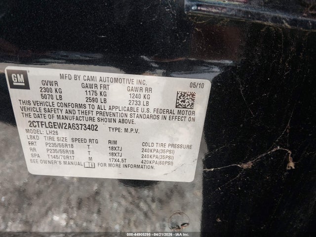 44905295 :رقم المزاد ، 2CTFLGEW2A6373402 vin ، 2010 Gmc Terrain Slt-1 مزاد بيع