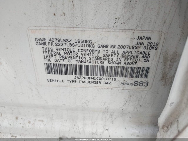 Aukcja sprzedaży 2012 Mitsubishi Lancer Gt, vin: JA32U8FW1CU018719, numer aukcji: 44905303