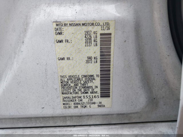 Nissan Altima 2.5 S 2017 1N4AL3AP3HC155165 Image 9