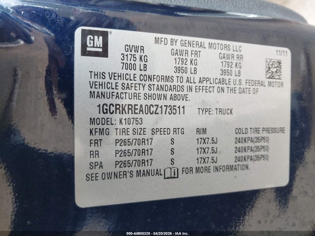 Продаж на аукціоні авто 2012 Chevrolet Silverado 1500 Ls, vin: 1GCRKREA0CZ173511, номер лоту: 44905328