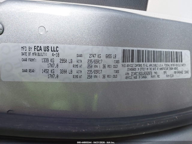 Продажа на аукционе авто 2018 Chrysler Pacifica Touring L, vin: 2C4RC1BG9JR262878, номер лота: 44905344