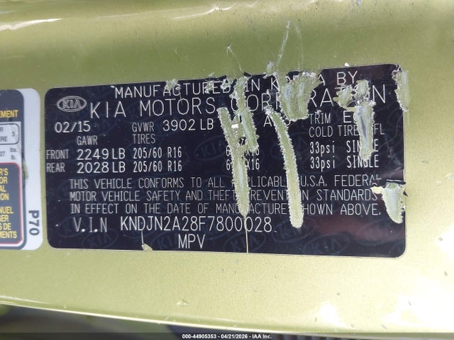 Aukcja sprzedaży 2015 Kia Soul, vin: KNDJN2A28F7800028, numer aukcji: 44905353