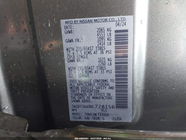 Продажа на аукционе авто 2024 Nissan Rogue S Fwd, vin: 5N1BT3AA9RC728156, номер лота: 44905361