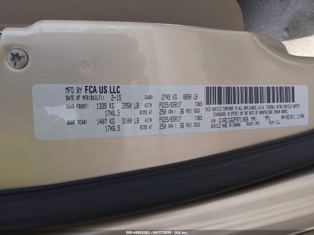 2015 Chrysler Town & Country Limited Platinum მანქანა იყიდება აუქციონზე, vin: 2C4RC1GG2FR711026, აუქციონის ნომერი: 44905363