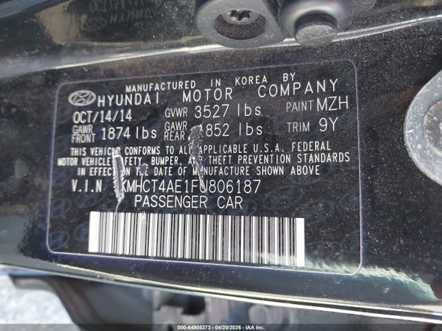 Продаж на аукціоні авто 2015 Hyundai Accent Gls, vin: KMHCT4AE1FU806187, номер лоту: 44905373