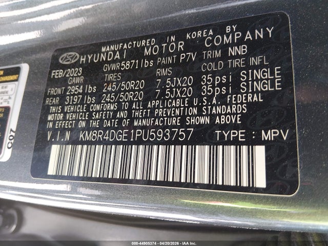 Продаж на аукціоні авто 2023 Hyundai Palisade Sel, vin: KM8R4DGE1PU593757, номер лоту: 44905374