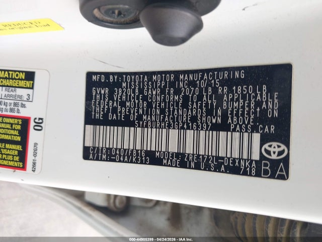 Toyota COROLLA LE 2016 5YFBURHE3GP416397 Image 9