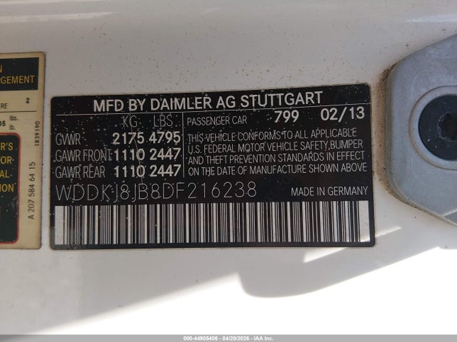 44905406 :رقم المزاد ، WDDKJ8JB8DF216238 vin ، 2013 Mercedes-benz E 350 4matic مزاد بيع