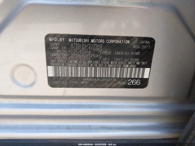 Aukcja sprzedaży 2018 Mitsubishi Outlander Sel, vin: JA4AD3A36JZ003110, numer aukcji: 44905444