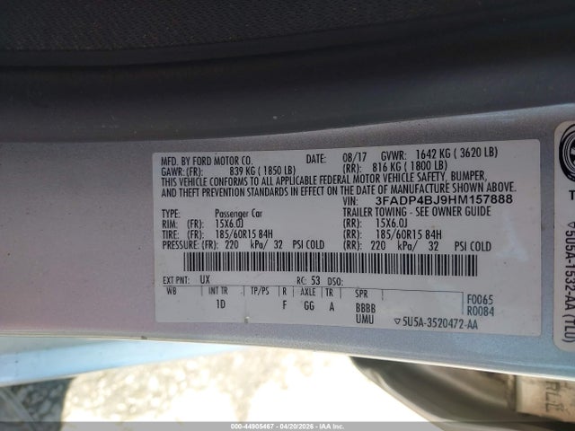 Продаж на аукціоні авто 2017 Ford Fiesta Se, vin: 3FADP4BJ9HM157888, номер лоту: 44905467
