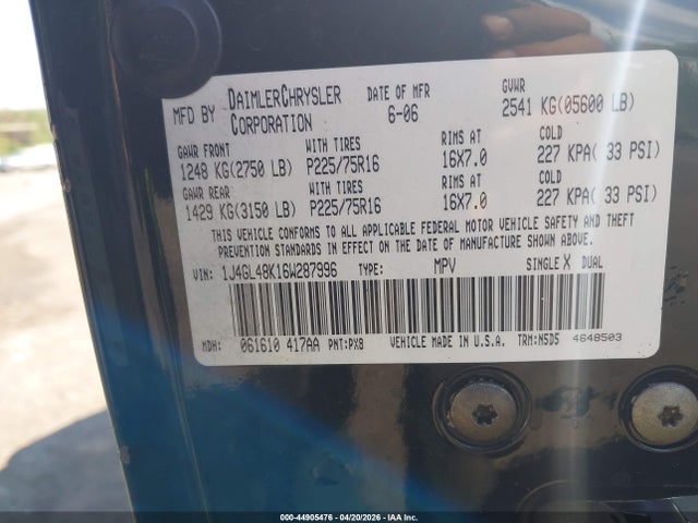 Aukcja sprzedaży 2006 Jeep Liberty Sport, vin: 1J4GL48K16W287996, numer aukcji: 44905476