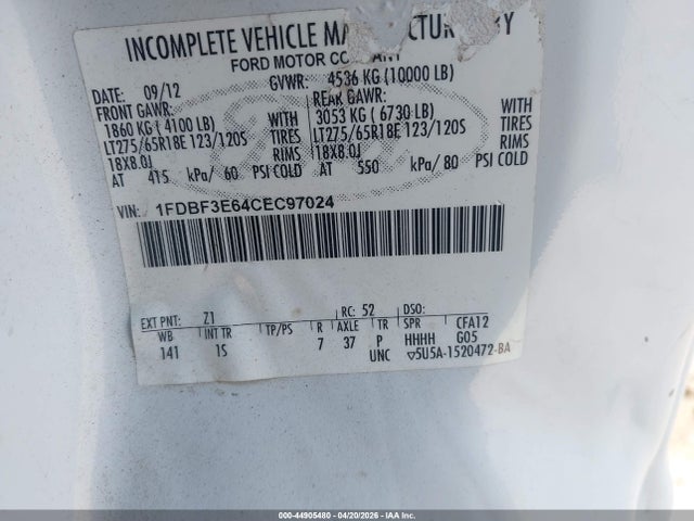 Продаж на аукціоні авто 2012 Ford F-350 Chassis Xl, vin: 1FDBF3E64CEC97024, номер лоту: 44905480