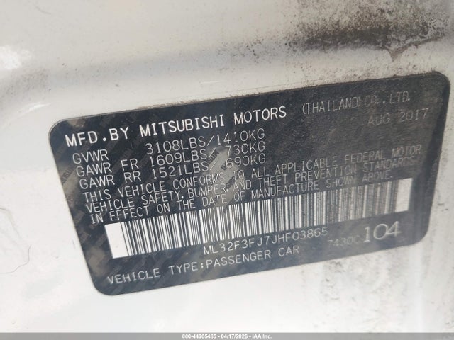 Продаж на аукціоні авто 2018 Mitsubishi Mirage G4 Es, vin: ML32F3FJ7JHF03865, номер лоту: 44905485
