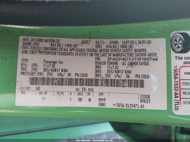 Aukcja sprzedaży 2015 Ford Fiesta St, vin: 3FADP4GXXFM189744, numer aukcji: 44905490
