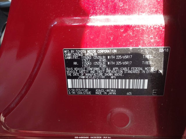 Aukcja sprzedaży 2018 Toyota Rav4 Xle, vin: JTMWFREV0JD121199, numer aukcji: 44905495