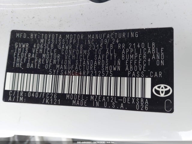 Aukcja sprzedaży 2024 Toyota Corolla Se, vin: 5YFS4MCE4RP212575, numer aukcji: 44905501