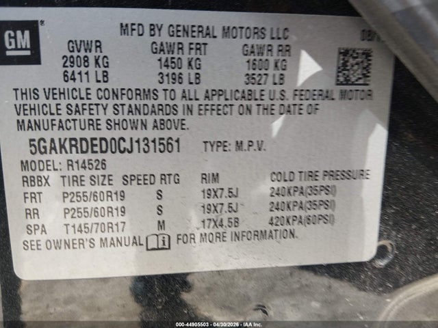 2012 Buick Enclave Premium მანქანა იყიდება აუქციონზე, vin: 5GAKRDED0CJ131561, აუქციონის ნომერი: 44905503