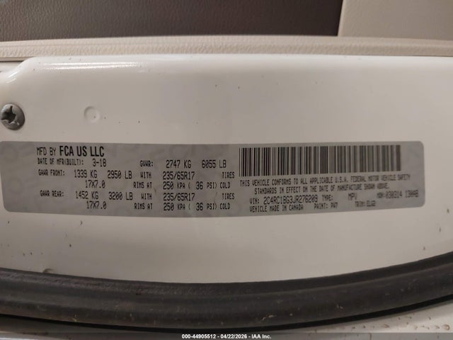 Продаж на аукціоні авто 2018 Chrysler Pacifica Touring L, vin: 2C4RC1BG3JR276209, номер лоту: 44905512