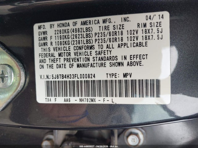 2015 Acura Rdx მანქანა იყიდება აუქციონზე, vin: 5J8TB4H33FL000824, აუქციონის ნომერი: 44905527