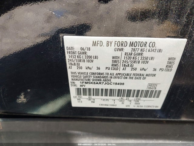 Aukcja sprzedaży 2018 Ford Police Interceptor Utility, vin: 1FM5K8AR7JGC18498, numer aukcji: 44905531