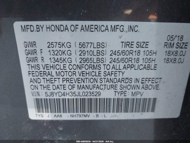 Продажа на аукционе авто 2018 Acura Mdx, vin: 5J8YD4H35JL023529, номер лота: 44905536